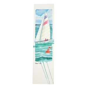 Vintage 80s Sailboat Bookmark Paul Brent Nautical Watercolor, 1989 Artworks PB19